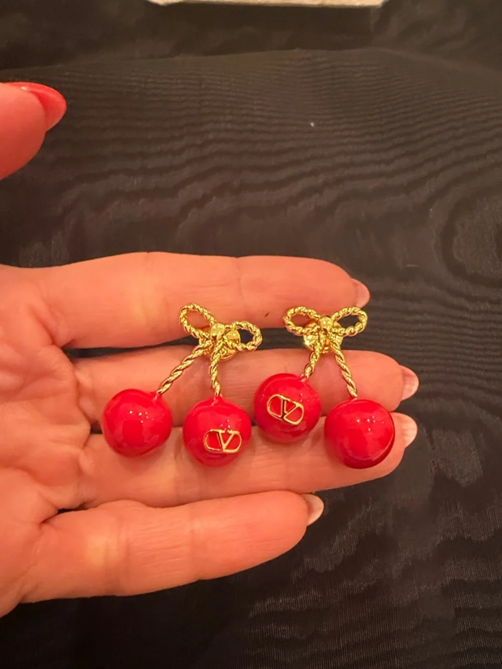 Valentino Gold and Red enamel Cherry Drop Earrings